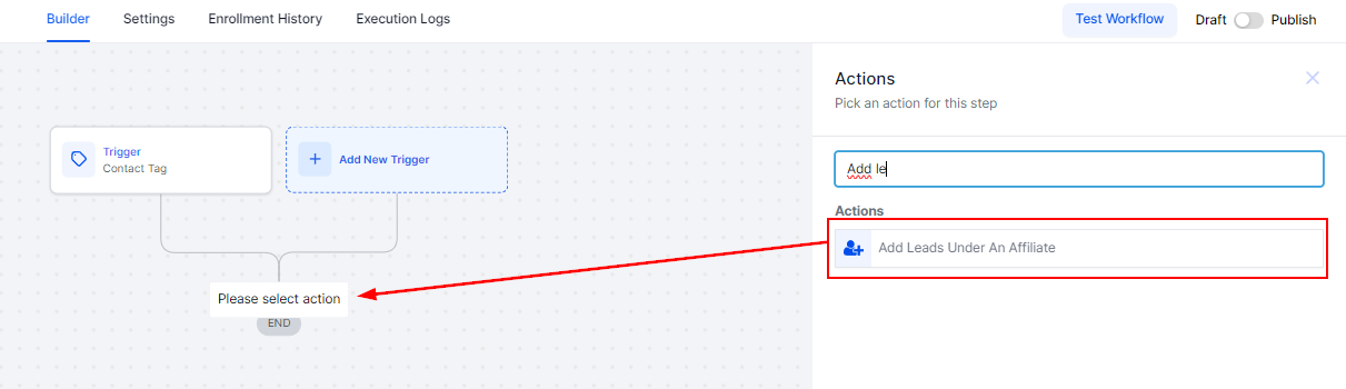 Add Leads Under an Affiliate Action – figure 1