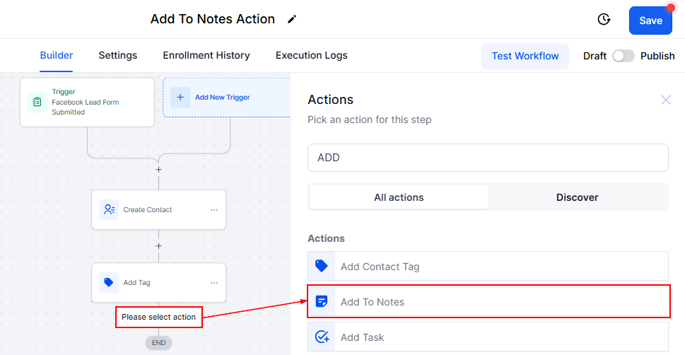 Add To Notes Action – figure 1