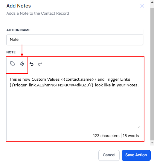 Add To Notes Action – figure 3