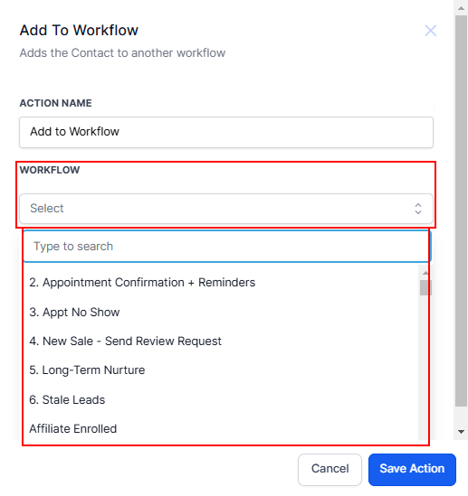 Add To Workflow Action – figure 2
