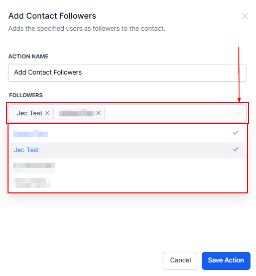 AddRemove Contact Followers Action – figure 2