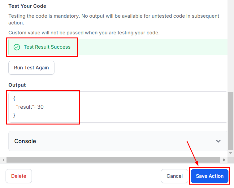 Custom Code Action – figure 9