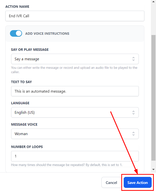 End IVR Call Action – figure 6