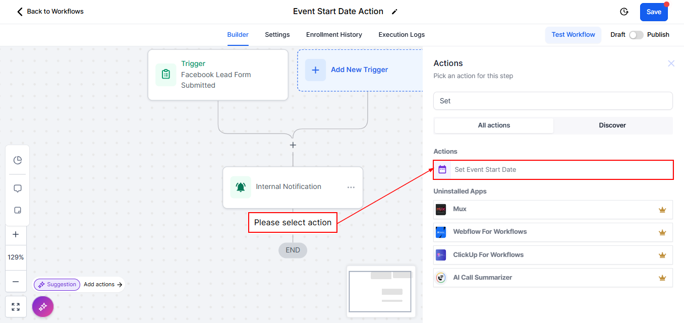 Event Start Date Action – figure 1