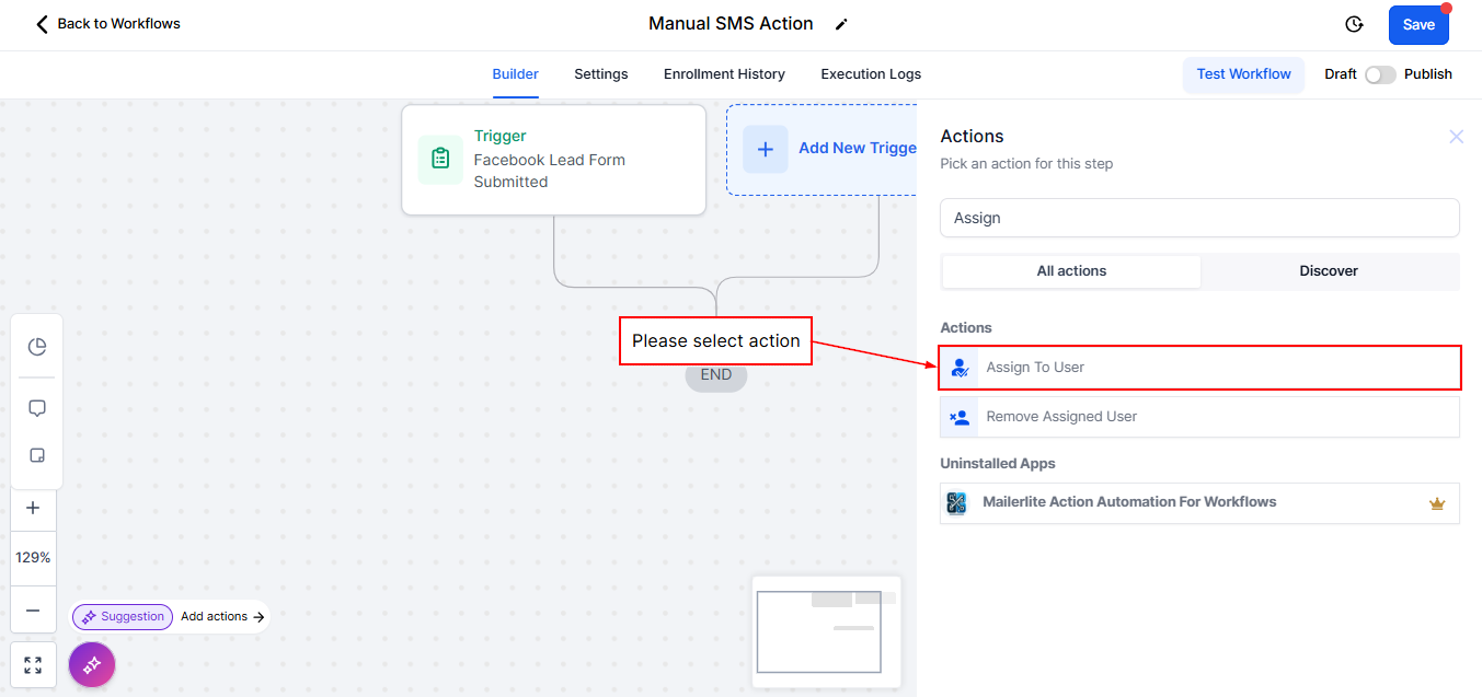 Manual Action To SMS – figure 1