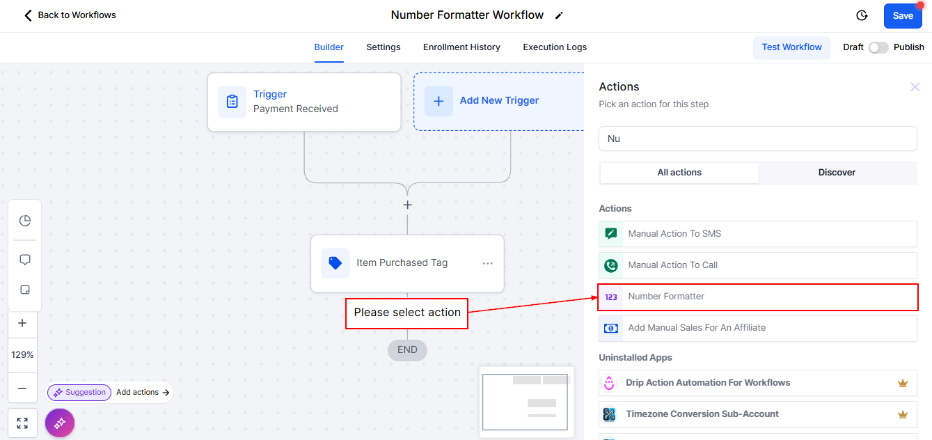 Number Formatter Action – figure 1