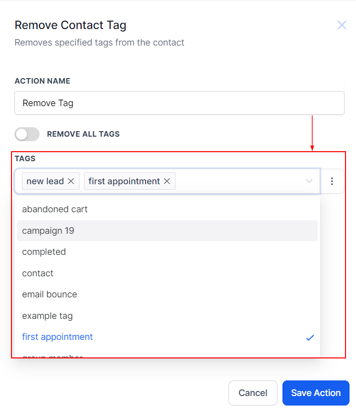 Remove Contact Tag Action – figure 4