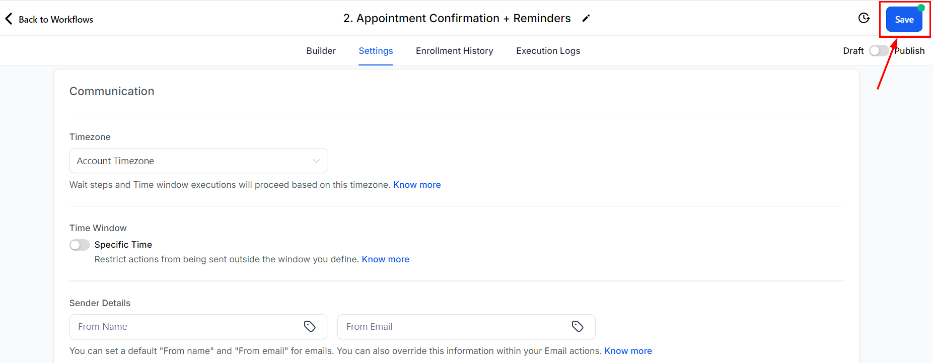 Settings in Workflow Builder – figure 12