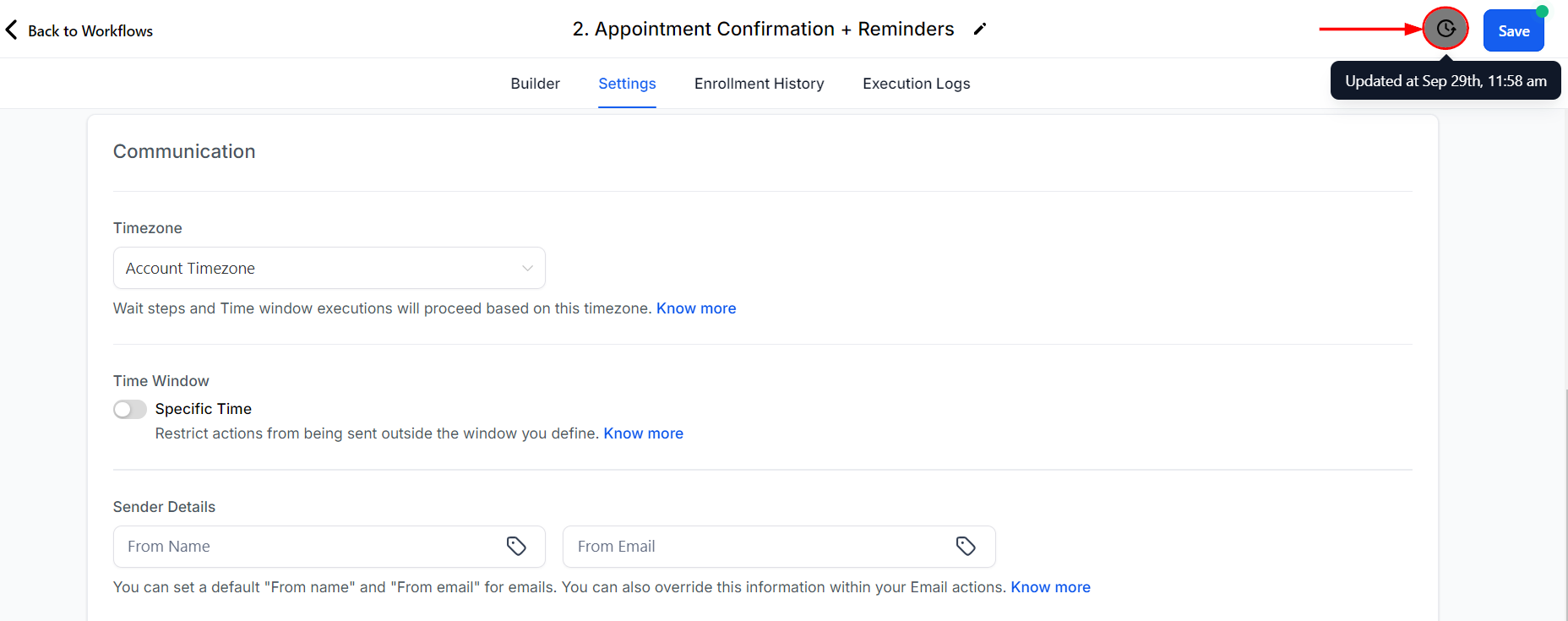 Settings in Workflow Builder – figure 13