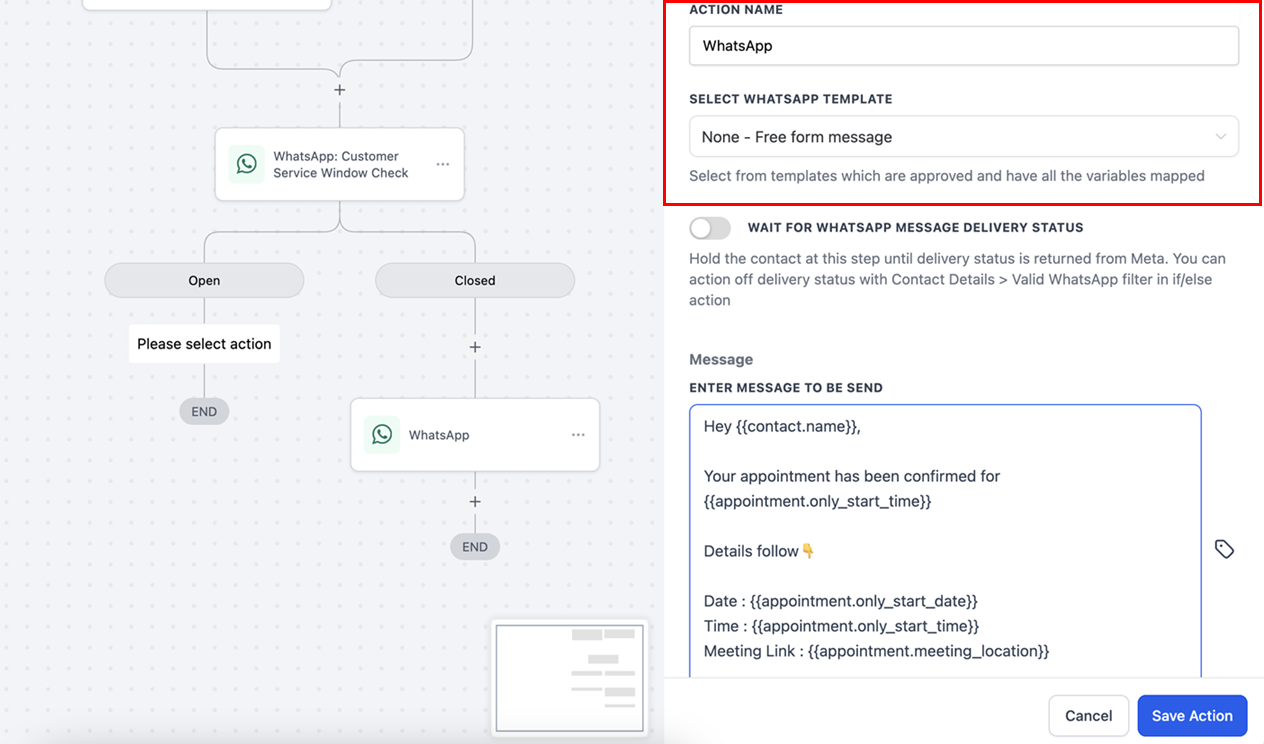 WhatsApp Customer Service Window Check Action – figure 6