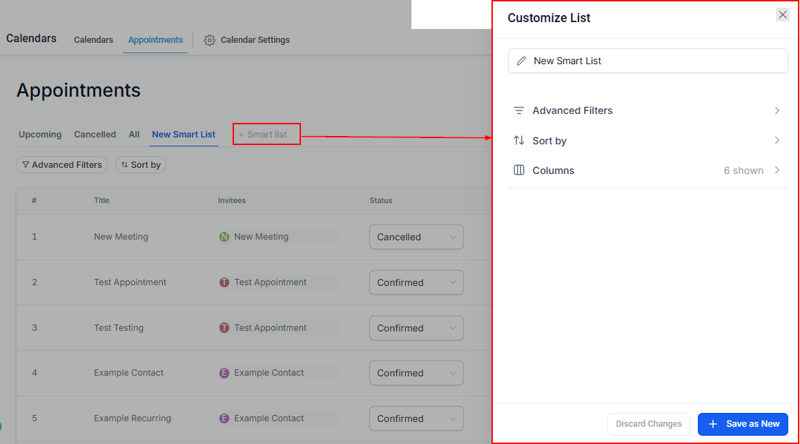 Appointments Section within Calendars Tab – figure 7