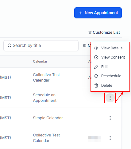 Appointments Section within Calendars Tab – figure 11