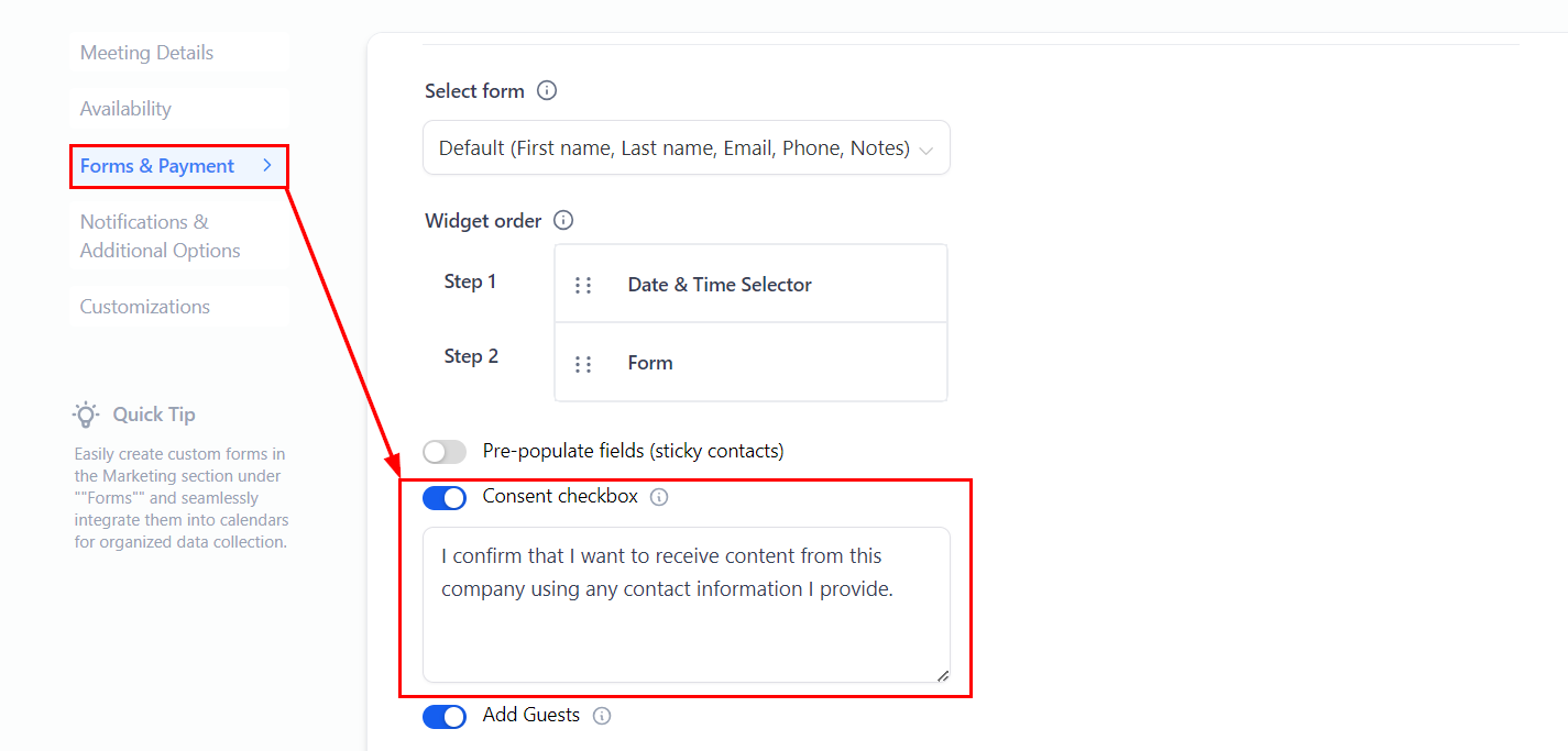 Calendar Consent Checkbox for SMS Compliance – figure 2