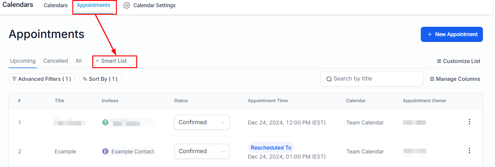 Smart Lists in Appointments – figure 1