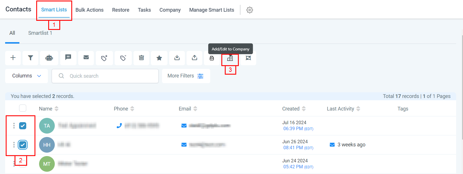 Company Bulk Action – figure 1
