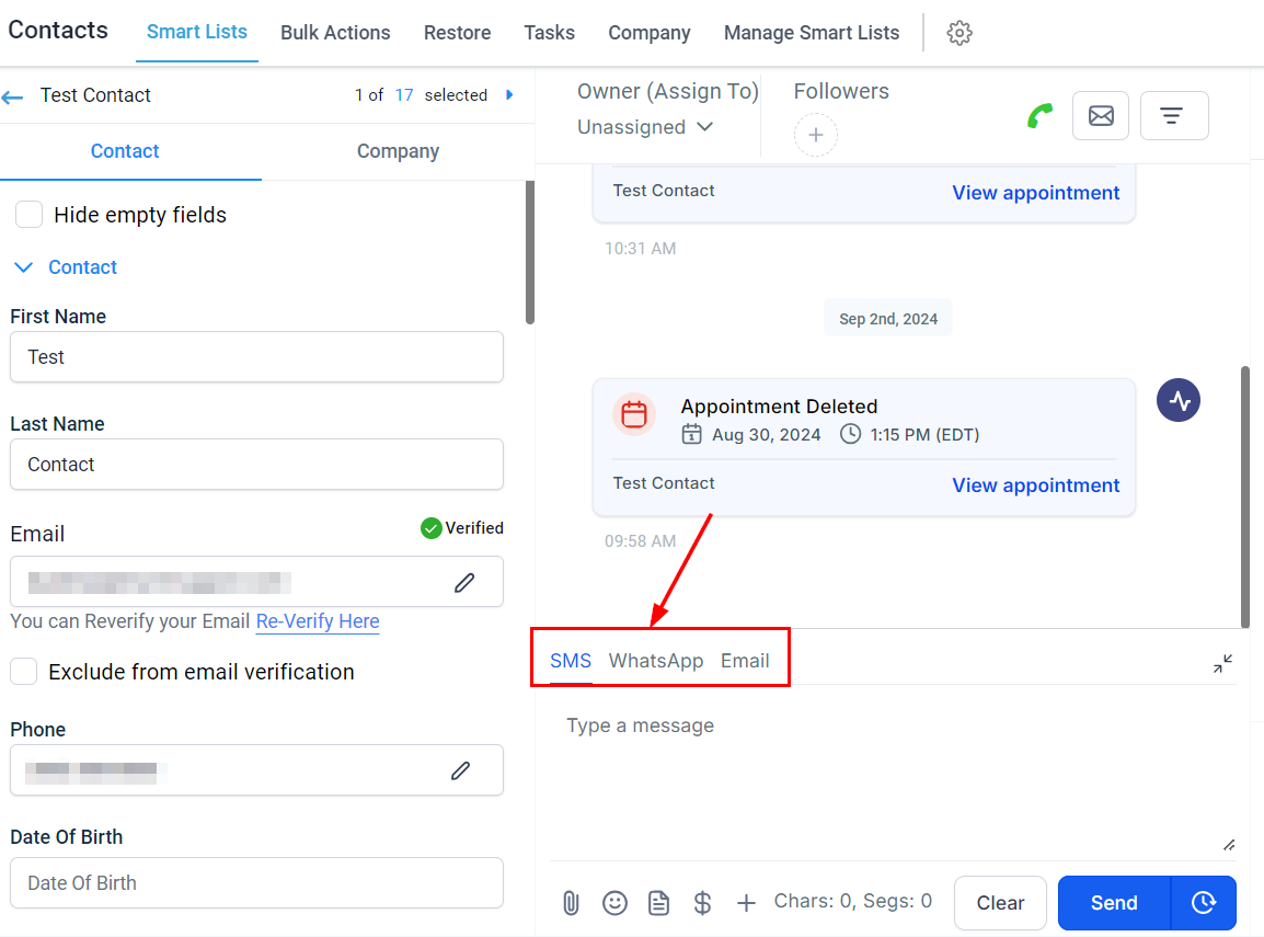Contact Details - Messages Panel – figure 8