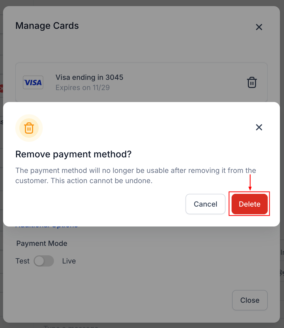 How to View and Delete Cards on File – figure 3