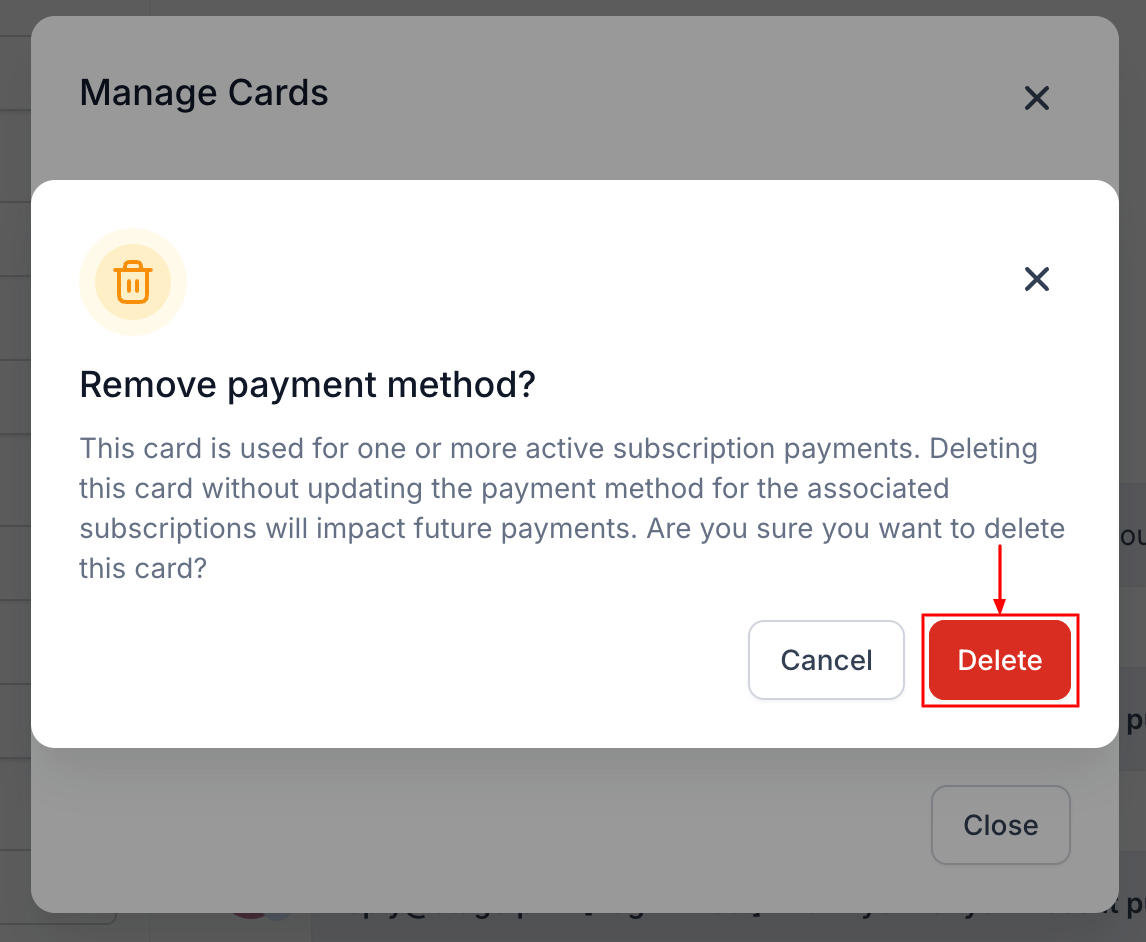 How to View and Delete Cards on File – figure 4