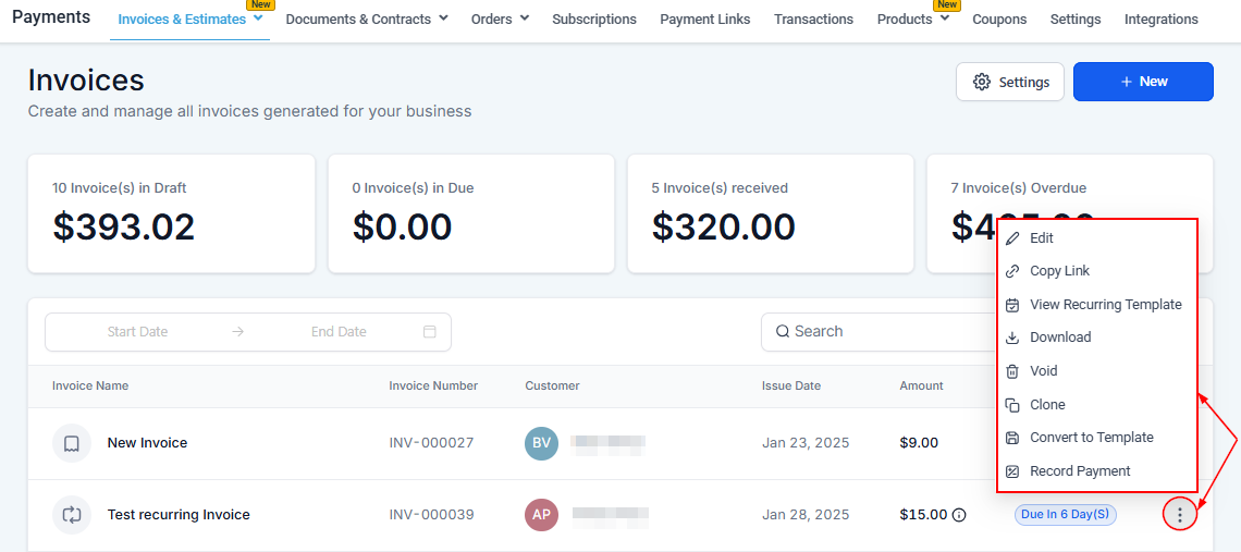 Subscriptions & Invoices in Contact Details – figure 12