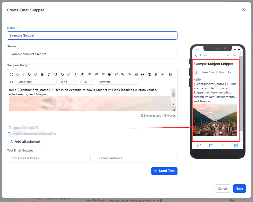 Add Email Snippet – figure 4