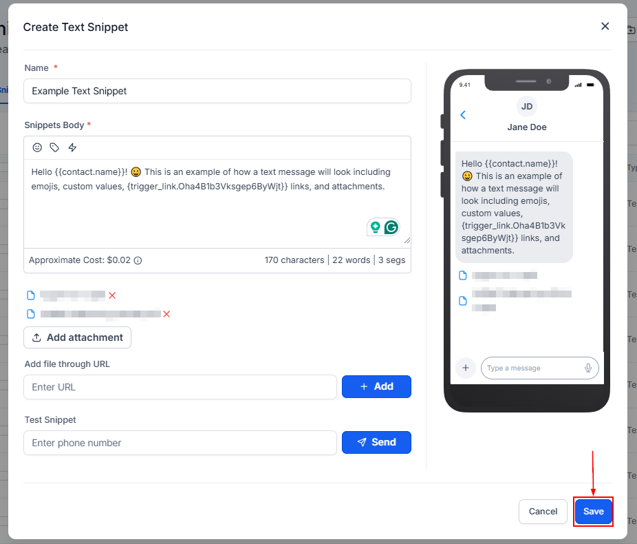 Add Text Snippet – figure 5