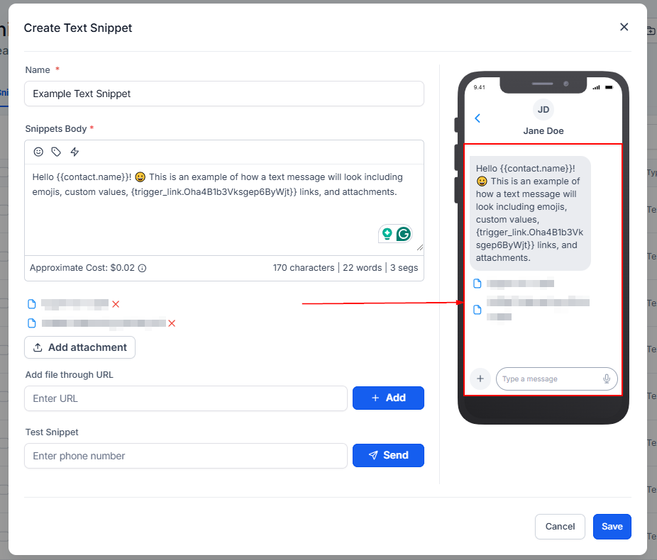 Add Text Snippet – figure 6
