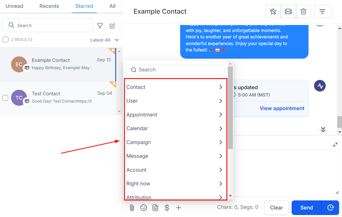 Adding Custom Values & Trigger Links to Messages – figure 2