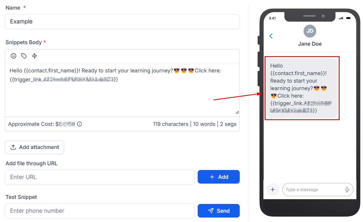 Create & Use SMS Snippets – figure 4