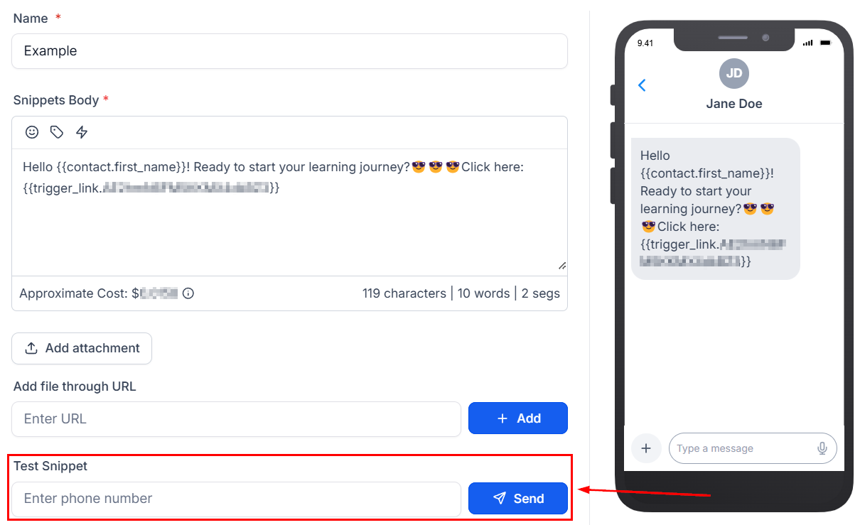 Create & Use SMS Snippets – figure 5