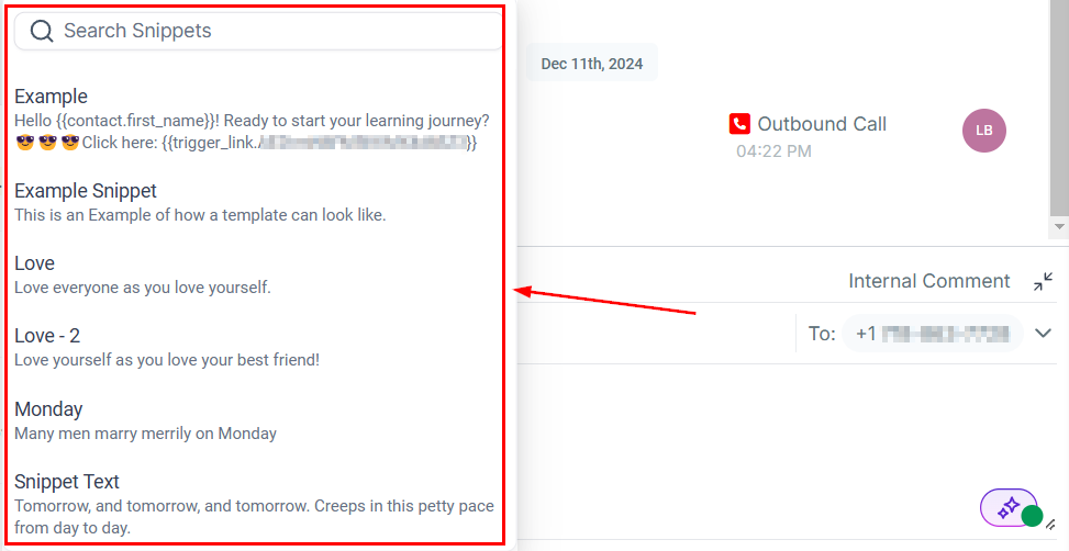 Create & Use SMS Snippets – figure 10