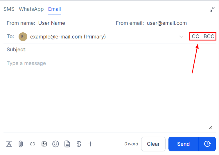 How to CC and BBC for email composer – figure 2