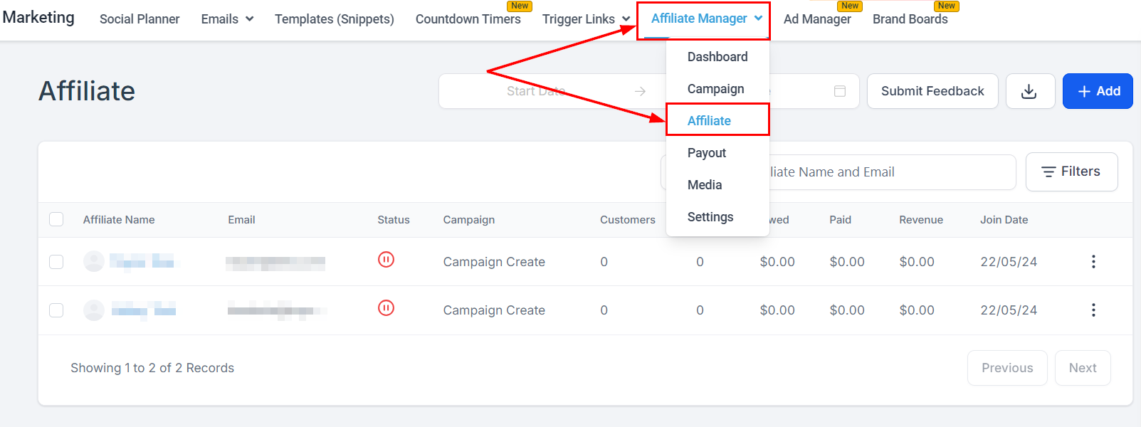 Affiliate Level Commission Settings – figure 1