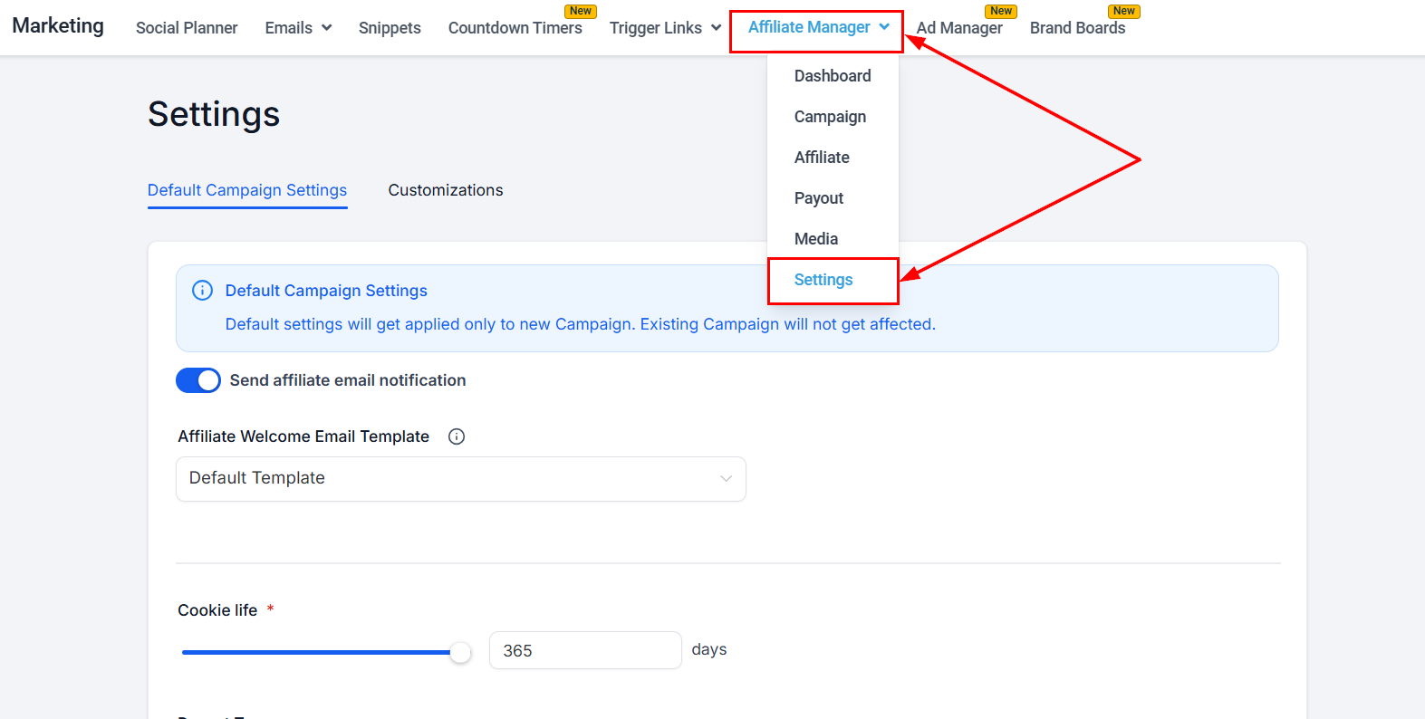 Affiliate Manager Settings – figure 1