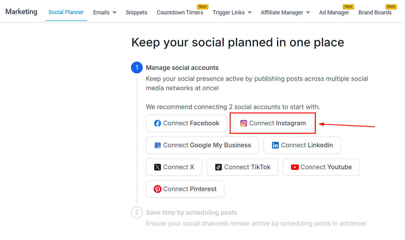 Connecting Instagram (Social Posting) – figure 1