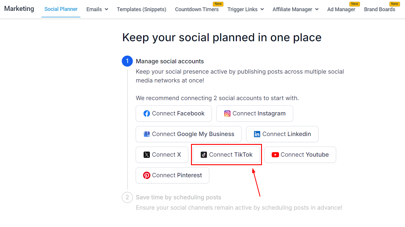 Connecting TikTok (Social Posting) – figure 1