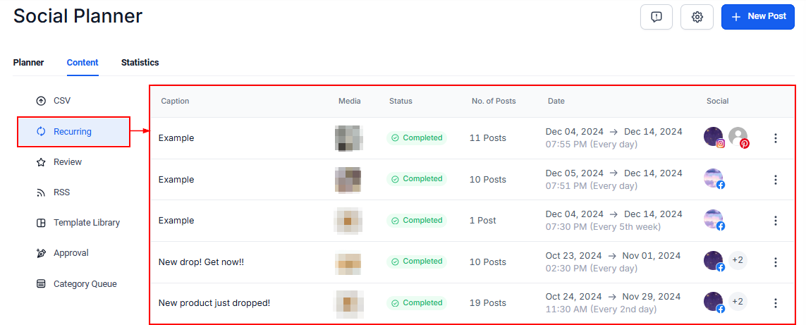 Content in Social Planner – figure 6