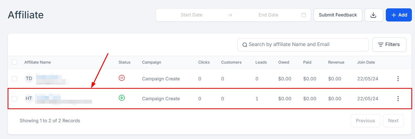 How to Add a Sub-Affiliate Under an Existing Affiliate – figure 2
