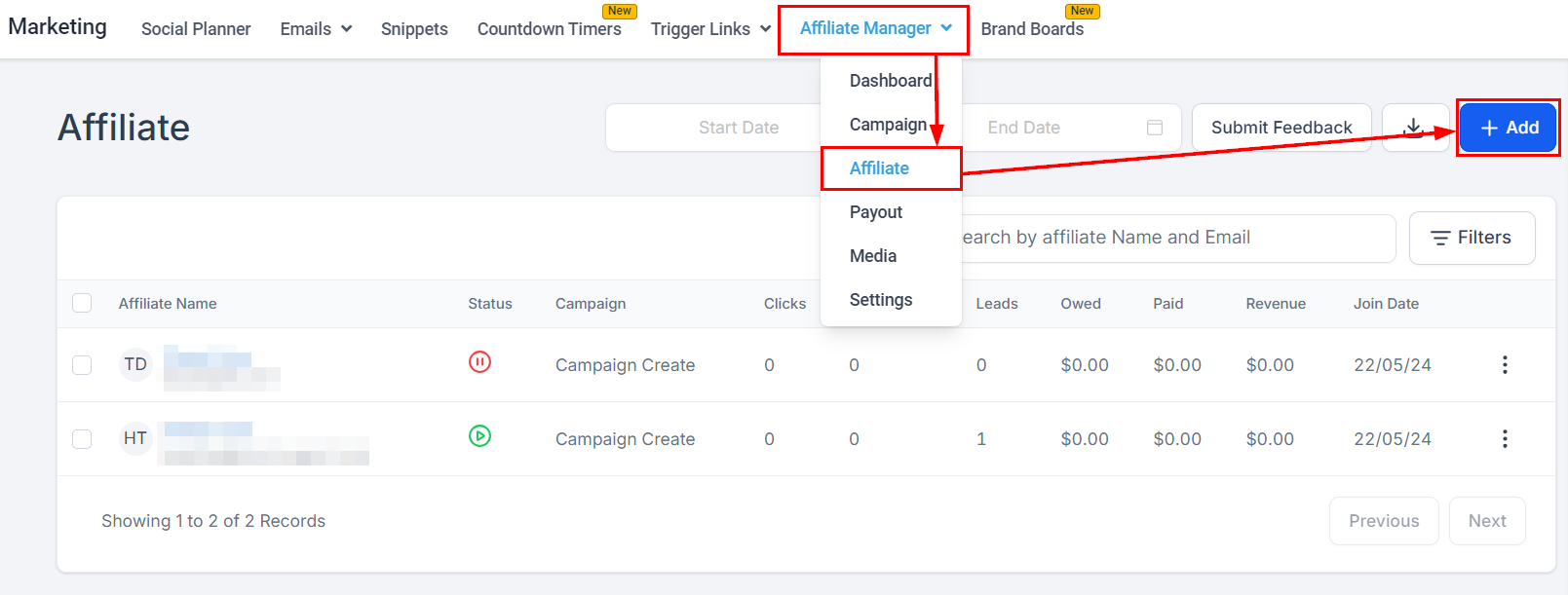 How to Add an Affiliate – figure 1