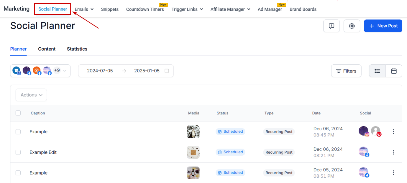 How to Bulk Delete Posts in the Social Planner – figure 1