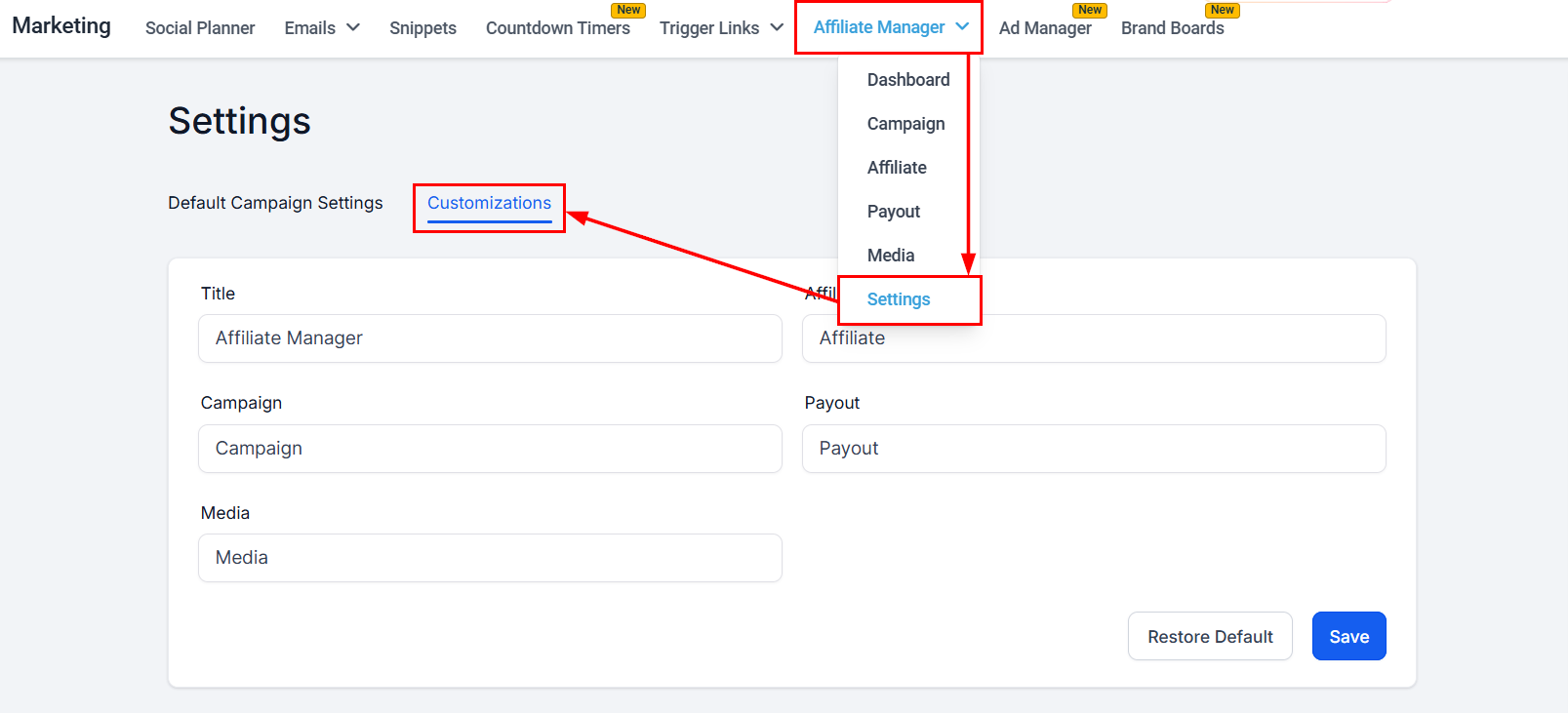 How to Customize Affiliate Manager Labels – figure 1