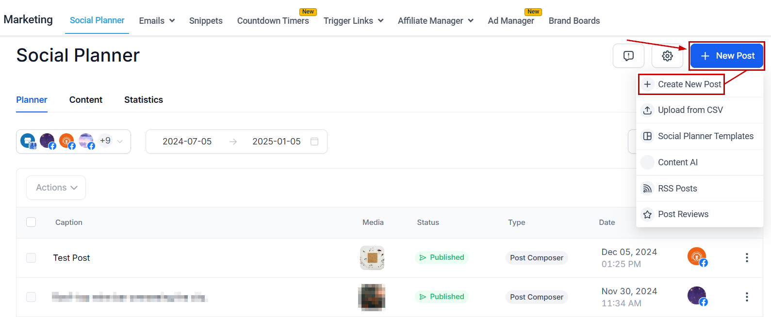 How to post Recurring Social Posts through the Social Planner – figure 1