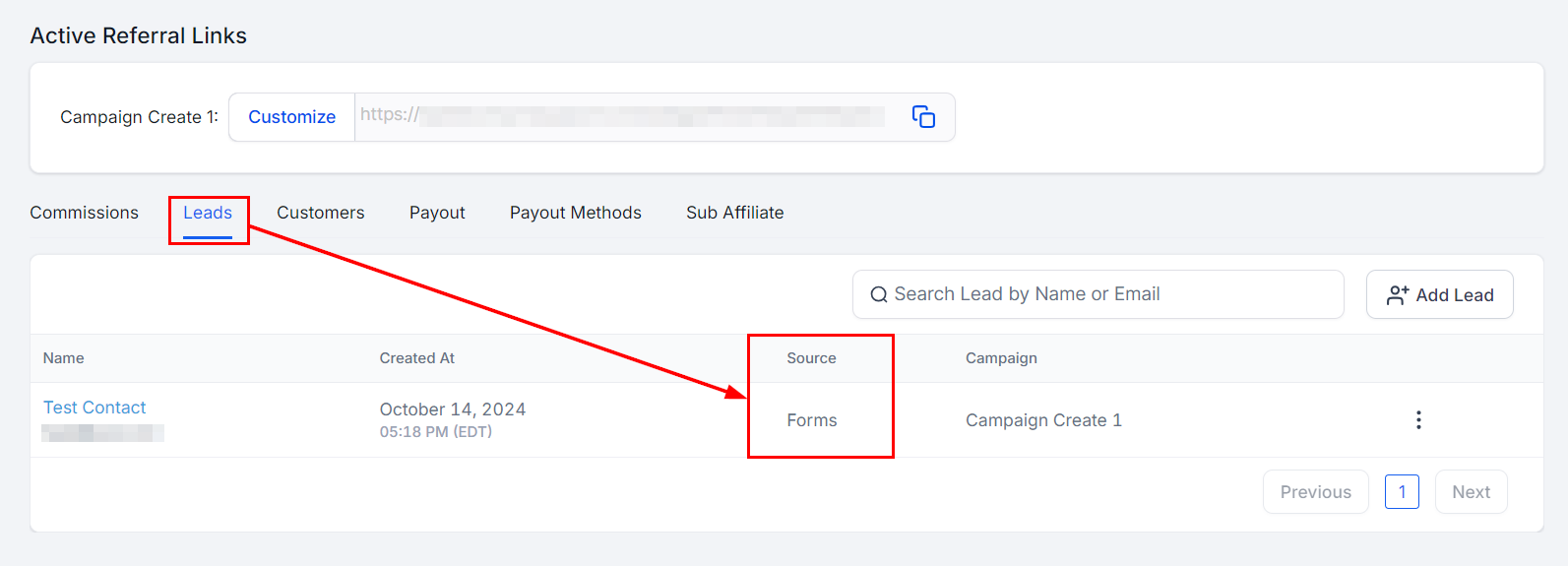 Lead Tracking in the Affiliate Manager – figure 6