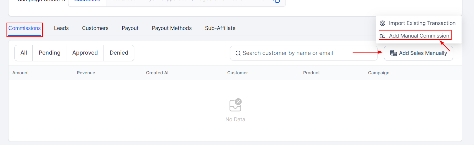 Manually Adding Sales to an Affiliate – figure 2