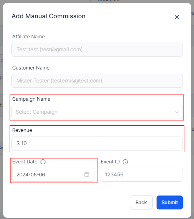 Manually Adding Sales to an Affiliate – figure 3