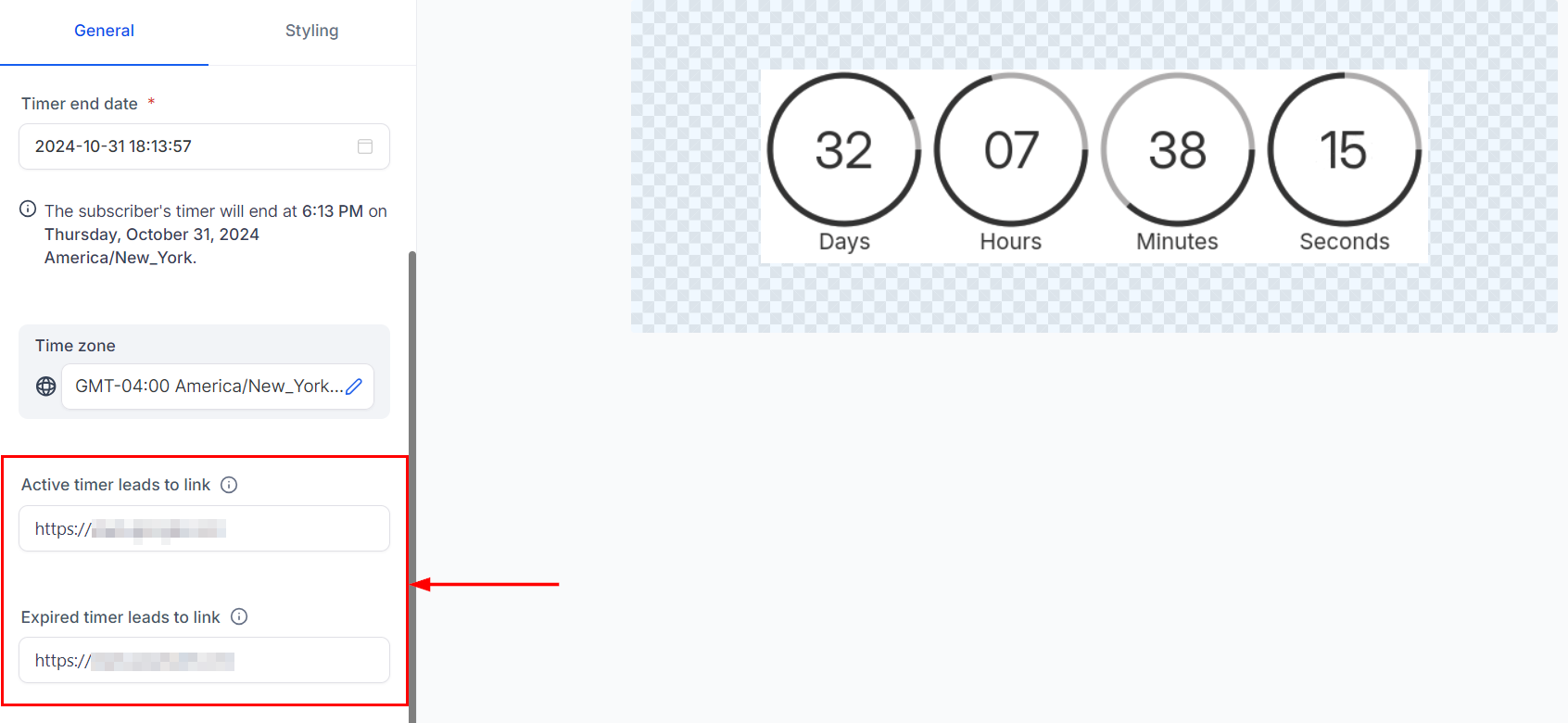 Redirection Links in Countdown Timer – figure 3