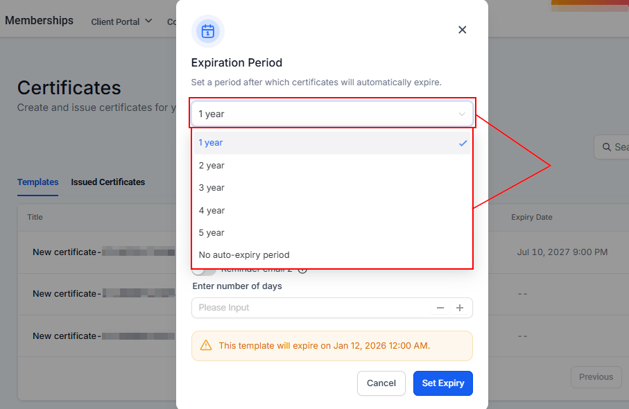 Setting the Expiry Date on Certificates – figure 4