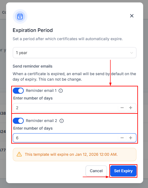 Setting the Expiry Date on Certificates – figure 5