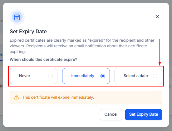 Setting the Expiry Date on Certificates – figure 8