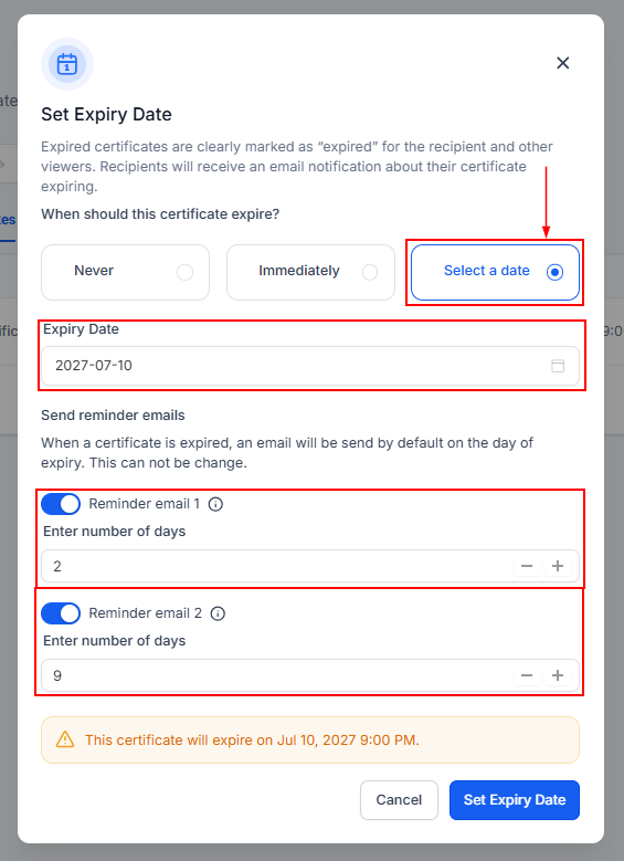 Setting the Expiry Date on Certificates – figure 9