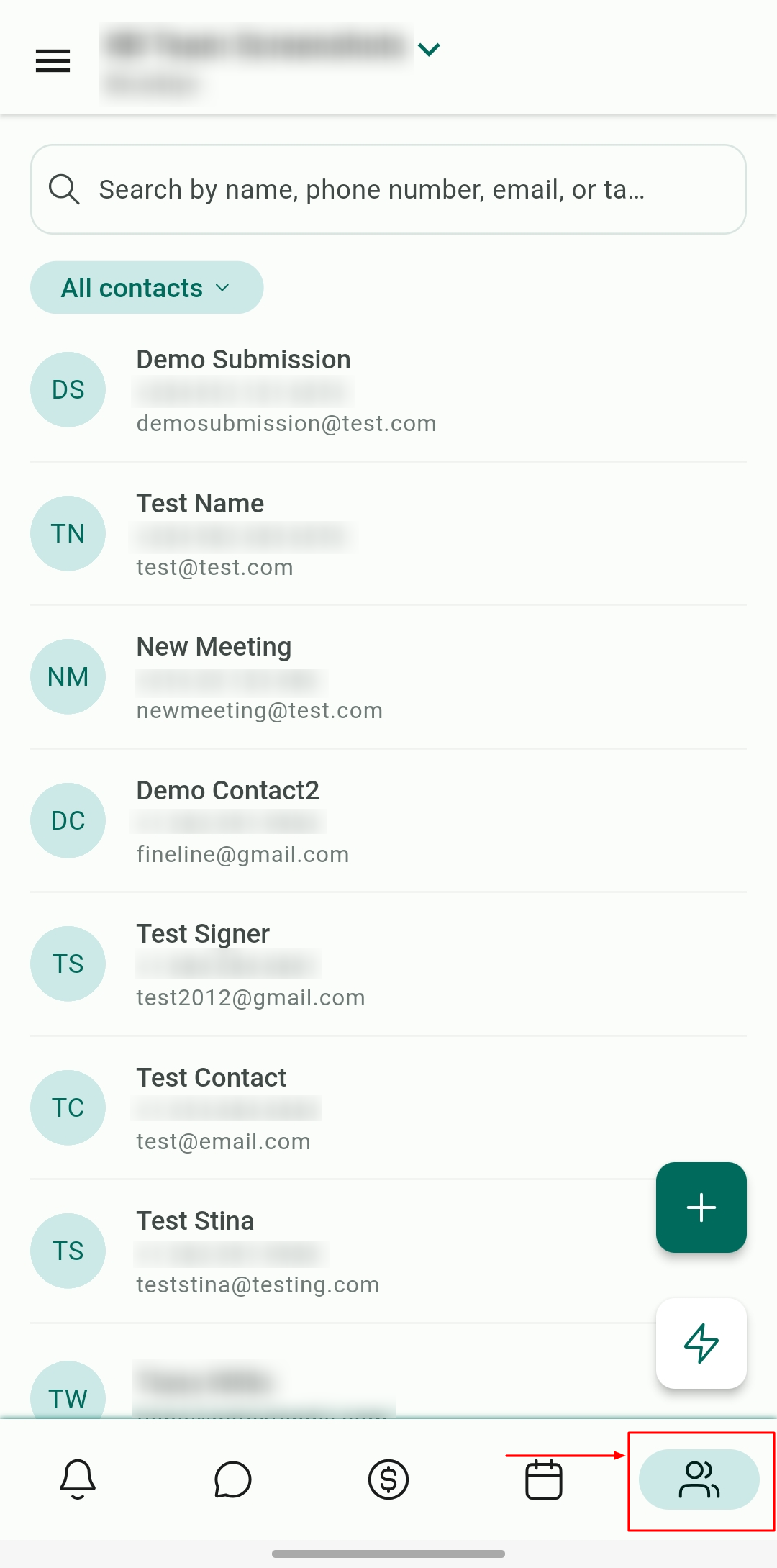 Contacts on the Mobile App – figure 1